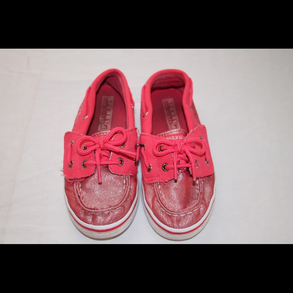 Girls Pink Glitter Sperry Sliders